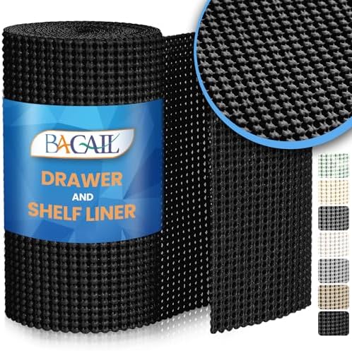 BAGAIL Non-Adhesive Shelf Liner, Thick Strong Grip Drawer Liners for Kitchen Cabinets, Heavy-Duty Easy Cut Cabinet Liners for Shelves, Pantry, Bathroom Cupboards - 12" x 30FT, Black