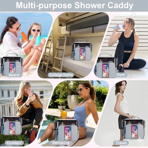 BAIMAY Dorm Room Essentials for Guys, Quick Dry Mesh Shower Caddy, Travel Toiletry Bag for Men and Women-Grey