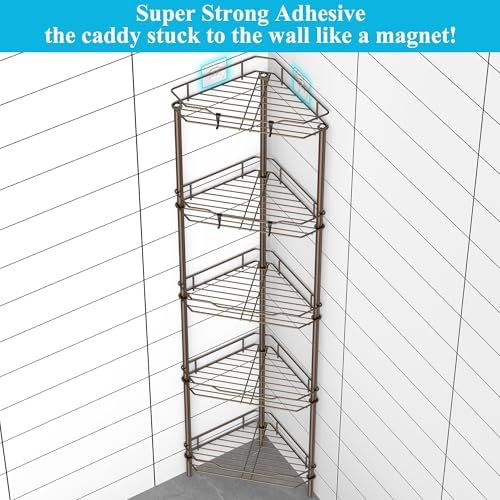 HuggieGems Metal Floor Standing Corner Shower Caddy, Bronze, 5 Tier