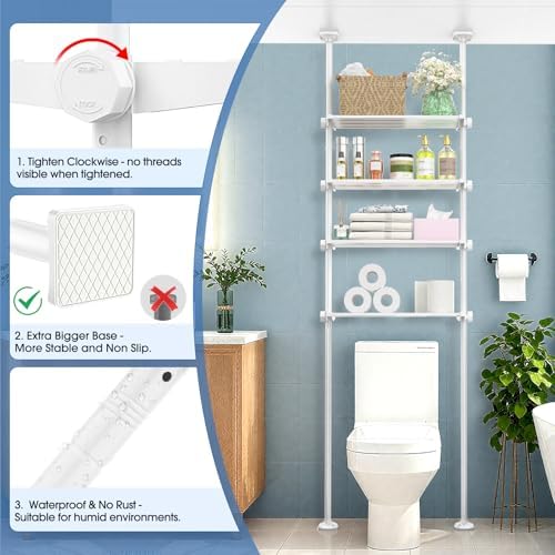 SUNALLY Over The Toilet Storage Shelf, Over Toilet Bathroom Organizer,White