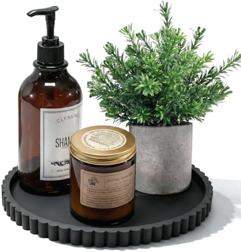 Silicone Bathroom Vanity Tray, Modern Round Decorative Tray for Countertop, Waterproof & Unbreakable Cosmetic Perfume Organizer, Extra-Thick & Sturdy, Easy to Clean Candle Tray (9 Inch, Black)