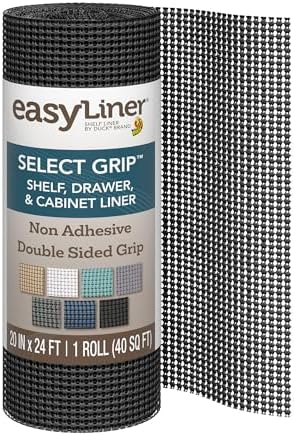 EasyLiner Select Grip Shelf Liner - Easy to Install & Cut to Fit - Non Slip, Non Adhesive, Drawer Shelf & Cabinet Liner for Kitchen, Bathroom, Pantry Cupboards, 20 in x 24 ft, Black