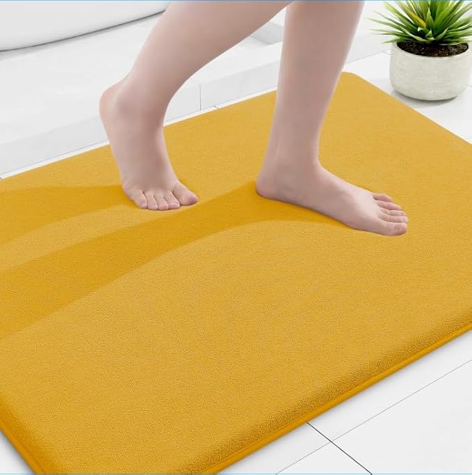 Smiry Memory Foam Bath Mat 36x24, Extra Soft and Absorbent Bathroom Rugs | Yellow, Quick Dry Machine Washable Non-Slip Bath Mat for Bathroom Floor, Shower and Tub