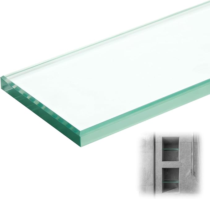 AceOrbit 1 Pcs 3-1/8 x 12-3/4 x 3/8 Inch Glass Shelf for Niche Break-Resistant Easy Install Clear Glass Support for DIY Storage Decor