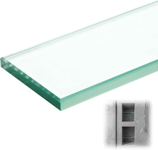 AceOrbit 1 Pcs 3-1/8 x 12-3/4 x 3/8 Inch Glass Shelf for Niche Break-Resistant Easy Install Clear Glass Support for DIY Storage Decor