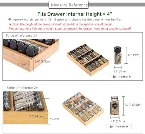 3-Tier Bamboo Drawer Spice Rack Wooden Kitchen Cabinet Spice Organizer Spice Jar Holder, Medicine/Health Care/Vitamin Bottles Storage Rack (Pre-Measure Drawer Dimensions), 1 Pack Drawer Rack