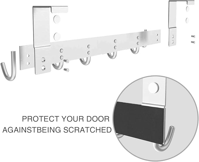 Over The Door Towel Rack Hook Holders Organizer, Metal Coat Hanger 6 Hooks Over Door Hanger