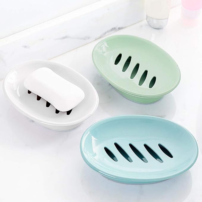 WYOK 2-Pack Soap Dish Plastic Soap Holder with Drainage for Shower (Blue) | Bar Soap Tray, Soap Case with Drain, Keep Soap Dry, Self Draining, Non-Slip, Easy Cleaning, For Bathroom Kitchen Sink