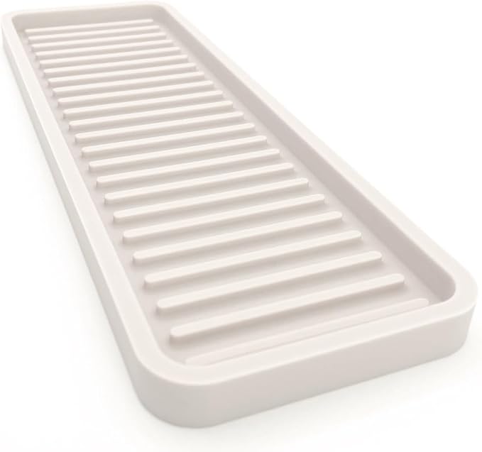 Silicone Sink and Surface Organizer Tray, Sponge Holder, Vanity Tray, Heat Safe, Dishwasher Safe, for Bathroom and Kitchen Organization (Vanilla Cream, 12"x4")