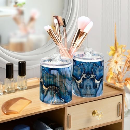 MNSRUU 4 Pack Qtip Holder Organizer Dispenser Marble Artwork Bathroom Storage Canister Cotton Ball Holder Bathroom Containers for Cotton Swabs/Pads/Floss