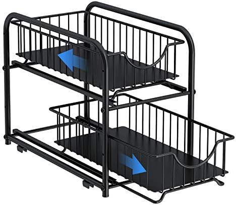 2-Tier Pull Out Organizer Under Sink Sliding Cabinet Rack,Black