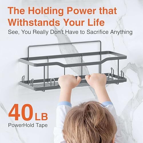 Shower Caddy Bathroom Shelves, The Athena Silken 4 Set, 40LB Capacity, Adhesive Tape - No Drill - Rustproof -Gorgeous Powder Coated 304 Stainless Steel Shower Organizer for kitchen & Home Decor - Grey