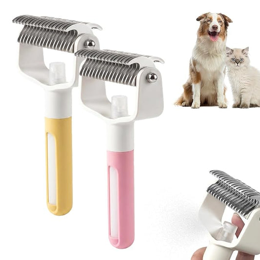 Pet Grooming Brush, Double Sided Pet Grooming Tool for Dogs and Cats, Extra-Wide Stainless Steel Deshedding Dog Brush for Matted Fur Medium or Long Haired Breeds (Yellow+Pink, 2pcs)