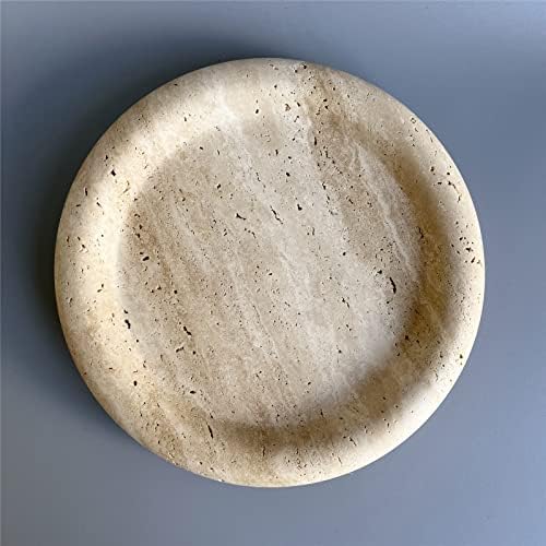 Natural Marble Round Vanity Tray Jewelry Makeup Dish Decorative Tray for Coffee Table,Bathroom,Bedroom (Beige Travertine)