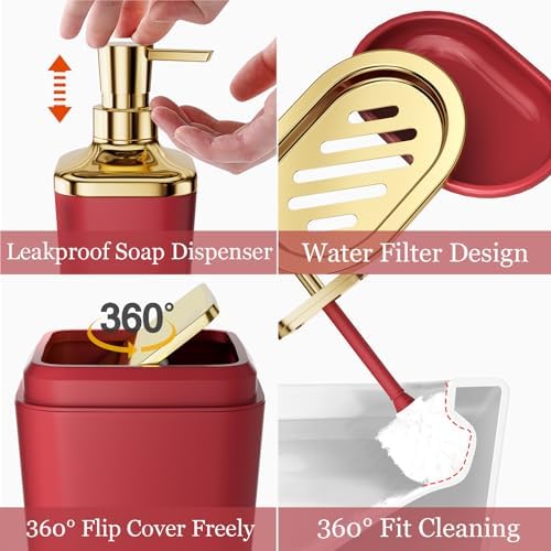 XLHOMO Bathroom Set, Red Bathroom Accessories, 9PC Burgundy Bathroom Set