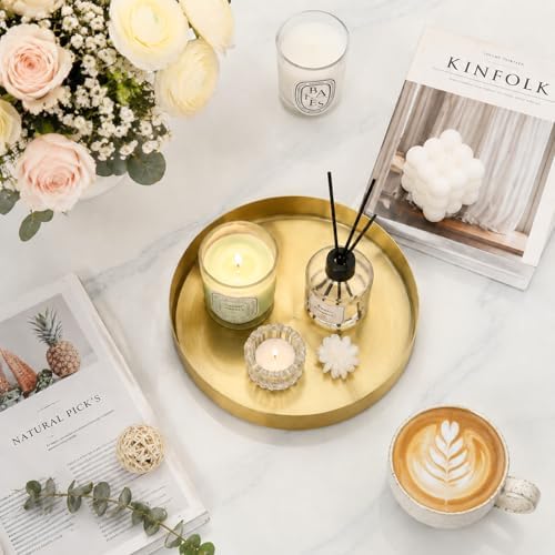 Round Gold Tray Stainless Steel Jewelry, Make up, Candle Plate Decorative Tray (20cm/8inch)