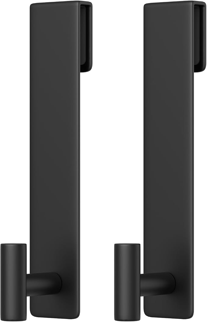 PMMASTO 10 Inch Extended Shower Door Hooks for Frameless Glass Bathroom, Stainless Steel Heavy Duty Over Door Towel and Robe Hanger (Black, Fits 3/8" Thick Door- T Shape)