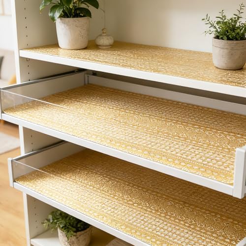 Drawer and Shelf Liner - Gold Geometric Lace Pattern,Non Adhesive
