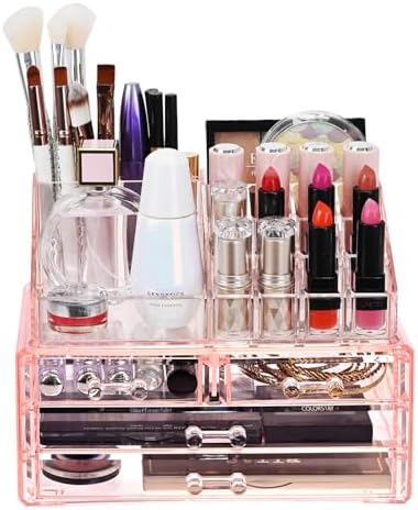 Ikee Design Acrylic Clear Makeup Cosmetics Lip Gloss Organizer,Pink