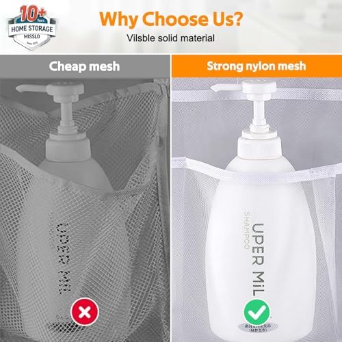 MISSLO 8 Pockets Mesh Shower Organizer Hanging Caddy with Rotating Hanger Quick Dry Bathroom Storage (White)