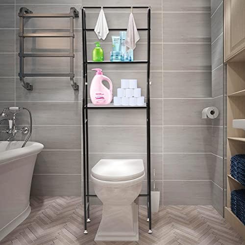 3-Tier Toilet Storage Rack, Toilet Rack, Bathroom Corner Stand, Bathroom Cabinet Tower Shelf for Bathroom Kitchen Balcony, Black