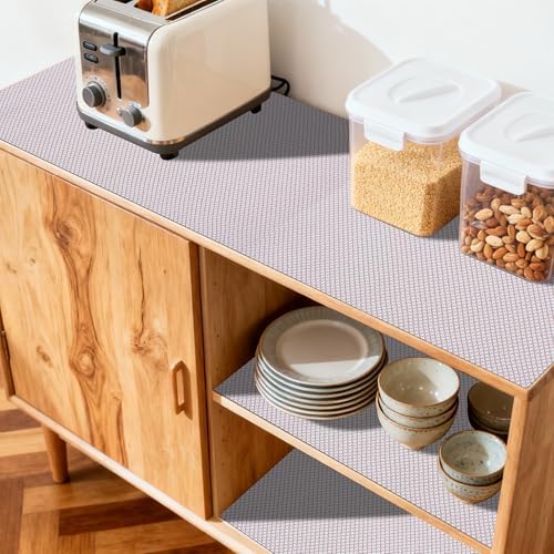 FIFTY FEET 18"x96" Non-Adhesive Shelf Liner for Kitchen Cabinets and Drawers, Washable Non-Slip PVC Cabinet Liner (Red Circle)(10 Roll)