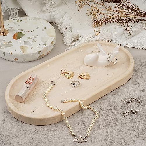 Koville Italian Travertine Tray, 12"x6" Vanity Decorative Marble Tray for Countertop, Catchall Tray for Perfume, Candles, Jewelry Dish Tray (Pack of 2)