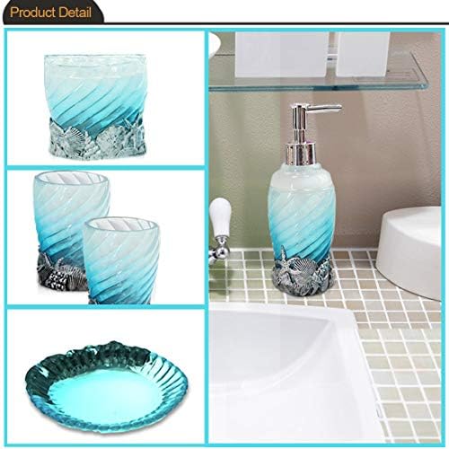 Bathroom Accessory Set, 5 PCS Bath Ensemble Set Includes Soap Dispenser, Soap Dish, Tumbler, Toothbrush Holder - Polyresin Glass for Home, Office, Superior Hotel