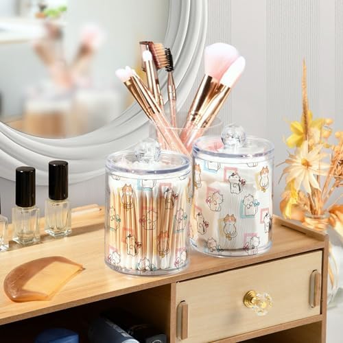 Cat Animal Cartoon Cute 4 Pack Plastic Qtips Holder Bathroom Organizer Canisters for Cotton Balls/Swabs/Pads/Floss,Plastic Apothecary Jars for Vanity