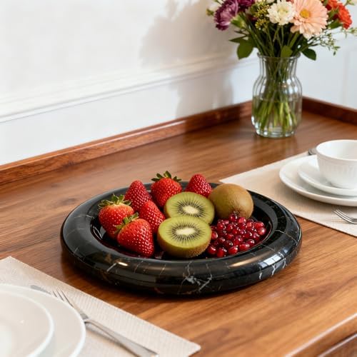 Natural Marble Round Vanity Tray Jewelry Makeup Dish Decorative Tray for Coffee Table,Bathroom,Bedroom (Portoro)