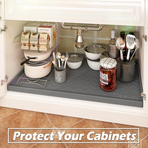 TigeJoy Under Sink Mats for Kitchen Waterproof 28" x 22", Cabinet Liner
