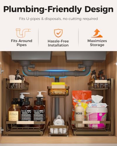 Sevenblue 3-Pack Under Sink Organizer, 2-Tier Pull-Out Cabinet Organizer
