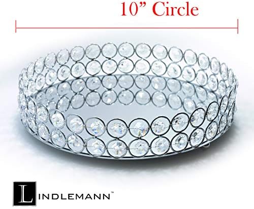 Crystal Decorative Tray Metal Mirrored Perfume Cosmetic Organizer Jewelry Trinket Display Storage Vanity Trays Home Décor Accents Luxury Gift (Round, 10in, Silver)