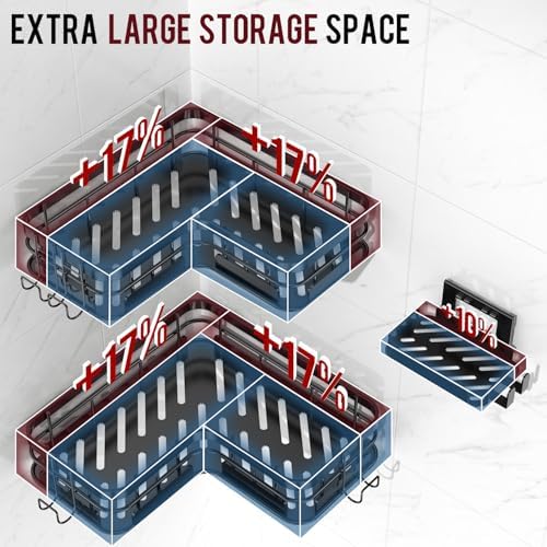 Getsrichfc Large Capacity Shower Caddy, Heavy-Duty Adhesive Shower Organizers with Custom Aesthetic Design Soap, No Drilling Corner Shower Shelves, 5 Hooks for Bathroom Accessories - 3 Pack