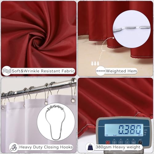XLHOMO Burgundy Bathroom Set with Shower Curtain and Rugs,Red Bathroom Set