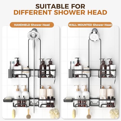 REINHARDT Split Shower Caddy Hanging for Handheld Showerheads, Black