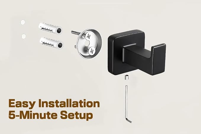 Matte Black Square Wall Hanger, Towel Hanger, Wall Mounted, Bathrobe Hook Kitchen Hooks 2 Bathroom Hooks