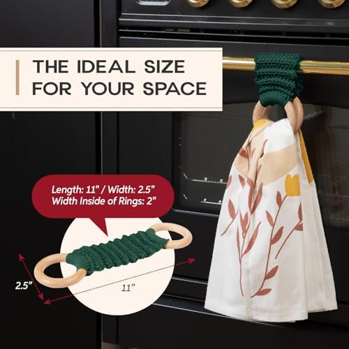 Handmade Crochet Dish Towel Holder for Kitchen & Bathroom - Decorative Boho Macrame Kitchen Towel Hanger Loop Ring Makes a Unique Gift for Birthday Thanksgiving Day 11 Inches (Khaki)