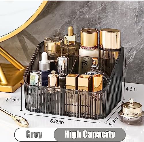 Makeup Organizer Cosmetics Storage Box, Large Capacity Make Up Brush Holder Organizer Vanity Accessories, Bathroom Countertops, Desk Storage Container, Cosmetic Display cases(Gray-L)