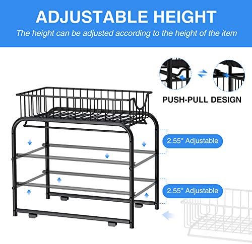 2-Tier Pull Out Organizer Under Sink Sliding Cabinet Rack,Black