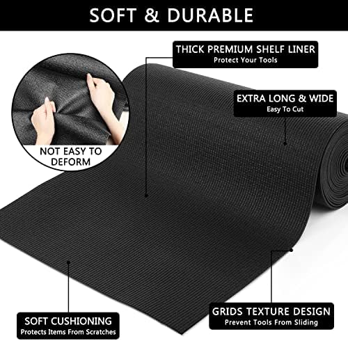 Foam Toolbox Liner Drawer Liner, Non-Slip Shelf Liners 18" W x 288" L Black