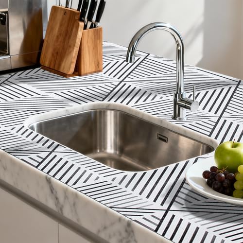 FIFTY FEET 24"x120" Non-Adhesive Shelf Liner for Kitchen Cabinets and Drawers, Washable Non-Slip PVC Cabinet Liner (Black Modern)(1 Roll)