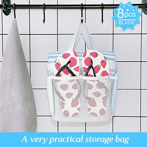8 Packs Large Mesh Shower Caddy with 8 Pocket and Handle, White