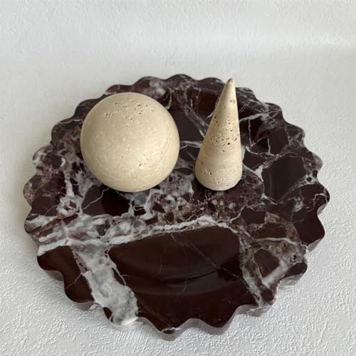 Marble Scalloped Tray Round Wave Tray Small Serving Platter for Counter, Bathroom, Kitchen, Nightstand, Jewelry Ring Dish Holder (Rosa Levanto)