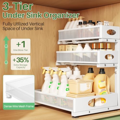 Kitstorack Under Sink Organizer 3-Tier Slide Out Drawer for Bathroom 2-Pack