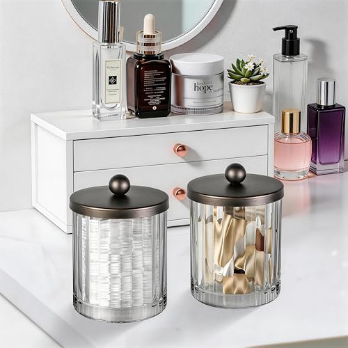 Amolliar Apothecary Jars, Clear Glass Bathroom Qtip Holder(Bronze 2 Pack)