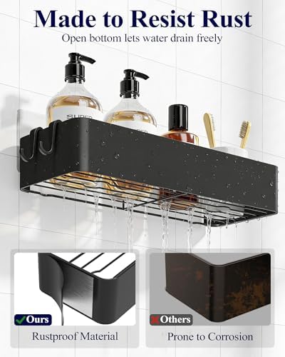 Kitsure Shower Caddy - 2 Pack Adhesive Shower Organizer, Rustproof Metal Shelves, No-Drill Bathroom Organizers and Storage, Black, XX-Large