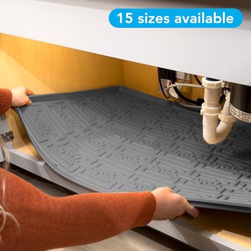 XTREME MATS Waterproof Undersink Mat (Beige 37" 1/4 x 19 1/4) Cabinet Base Liner for Bathroom Vanity Cabinets Catches Leaks Prevents Damage Flexible Driptray