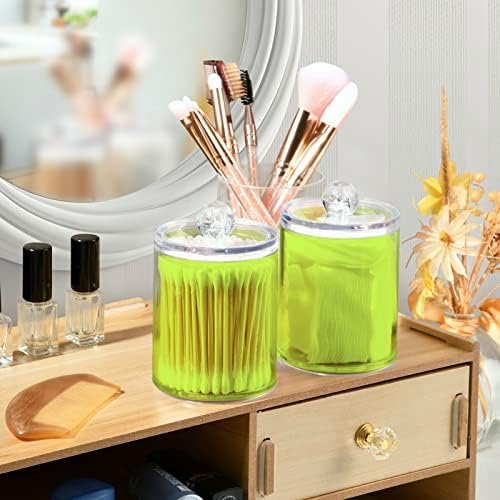 DOMIKING Neon Yellow 2 Pack Cotton Swab Holder Dispenser - Plastic Jar Bathroom Storage Canister Acrylic Containers for Balls, Swabs, Round Pads