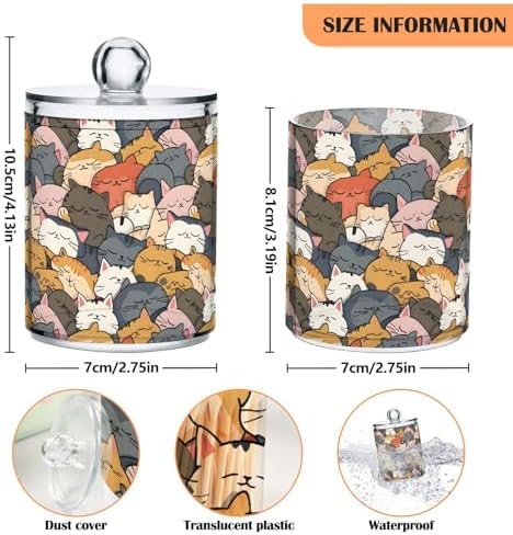 ALAZA 2pcs Cat Animal Kitten Color Qtip Holder Dispenser 14 oz Bathroom Storage Clear Apothecary Jars Containers Cotton Ball,Cotton Rounds,Floss Picks, Hair Clips, Food